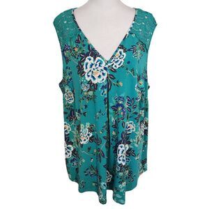 Daniel Rainn Blue Floral Blouse NWT Size 1X Plus Size Turquoise Blue Blouse